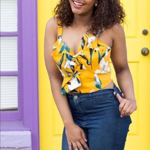 Nordstrom Yellow Floral Crop Top